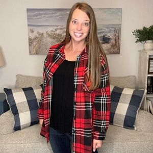 Boutique Red Black White Plaid Button Front Jacket Shacket Multiple Sizes NEW
